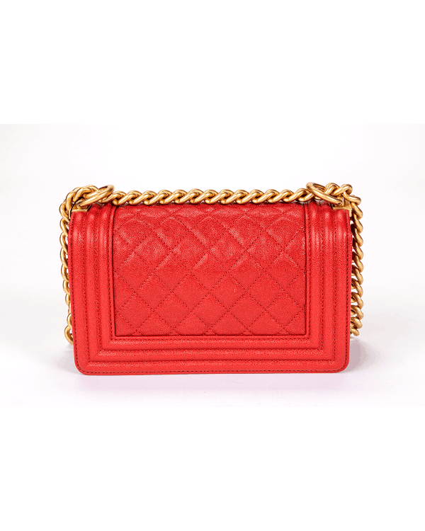 Chanel Boy Bag with Quilted Grained Calfskin Red Leather - Image 3