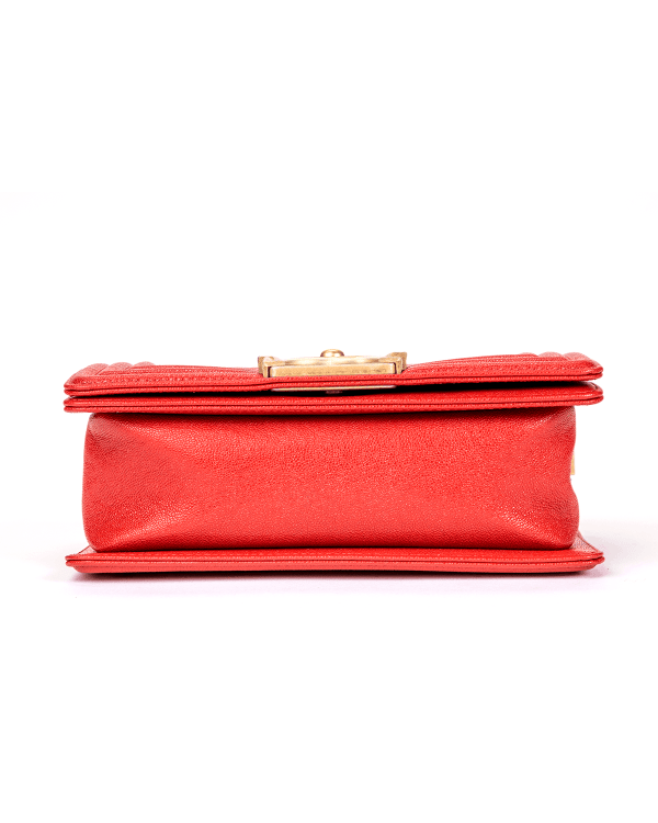 Chanel Boy Bag with Quilted Grained Calfskin Red Leather - Image 4