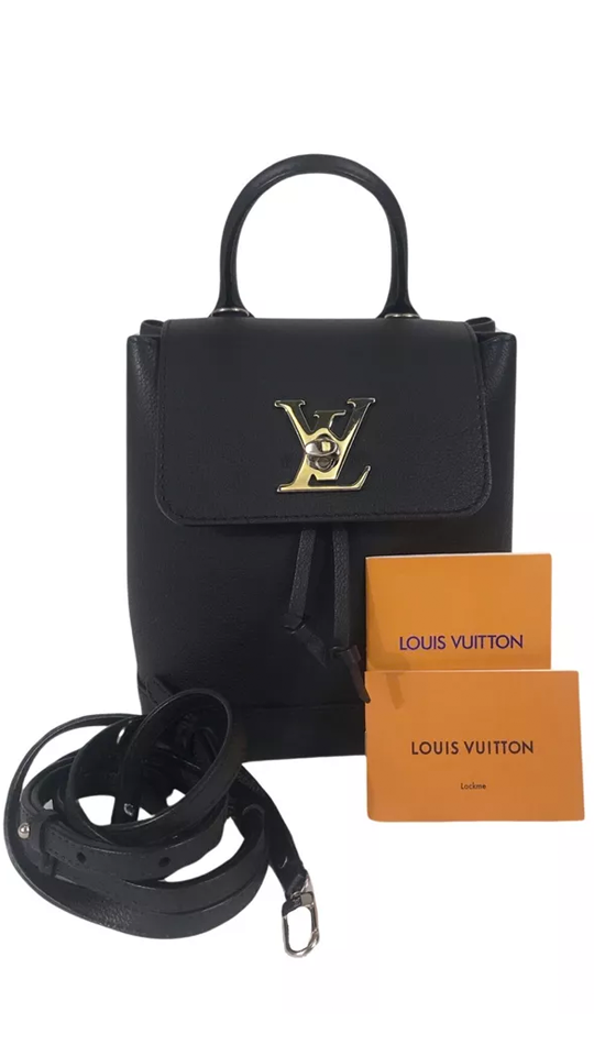 CaILouis Vuitton Lockme Backpack ブラック Louis Vuitton Black Calfskin Leather Lockme Backpack
